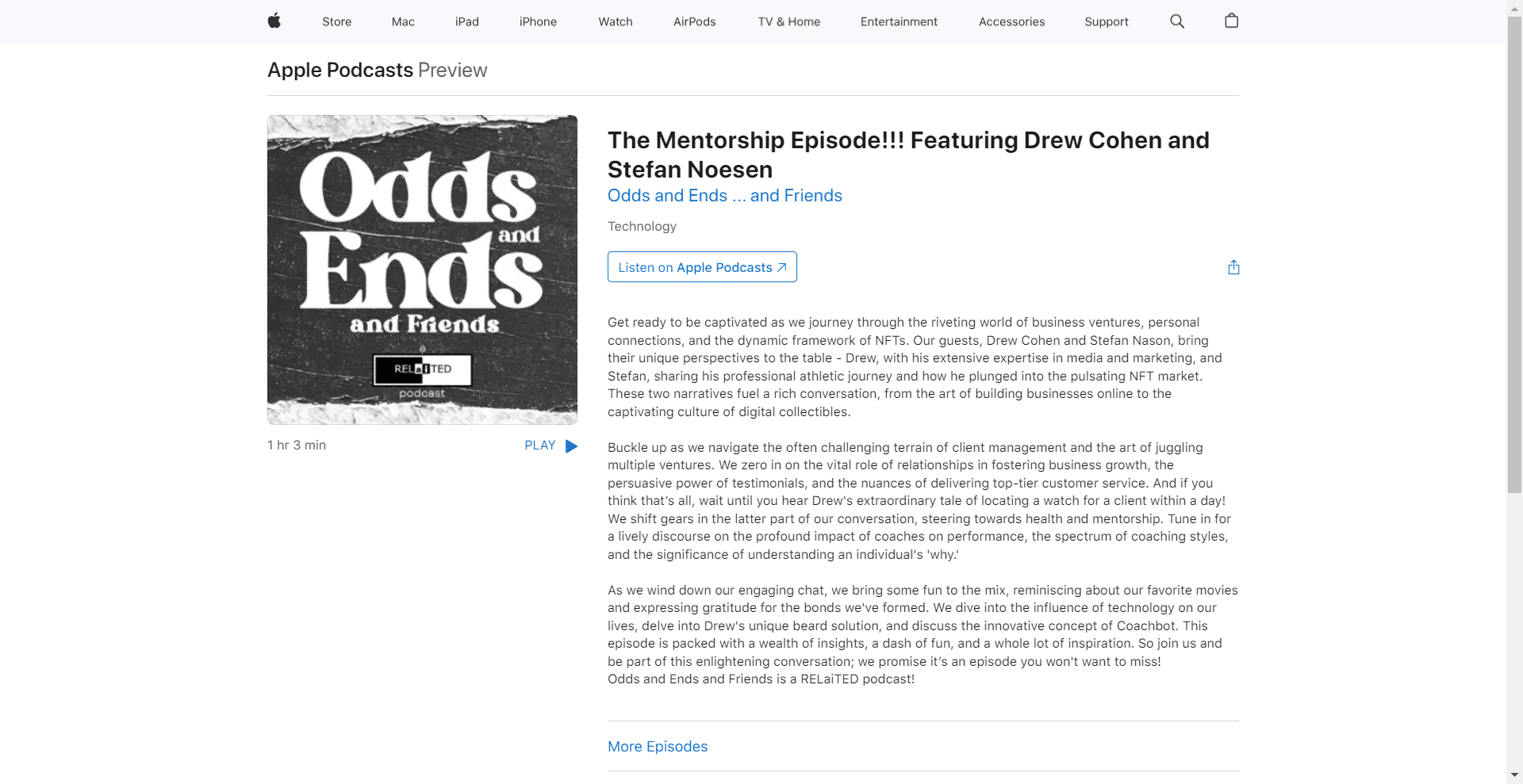 Odds and Ends podcast screen shot